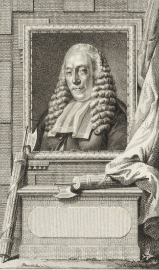 Portrait of Hendrik Danielsz. Hooft, print, Mayor of the City of Amsterdam. Below the portrait two