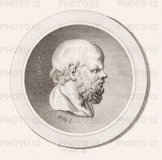 Medallion with the portrait of the philosopher Socrates, print, printmaker: Reinier Vinkeles (I),