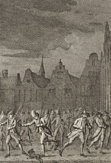 Patriots leaving Utrecht, 1787, print, Exodus of patriots from Utrecht, on the night of September