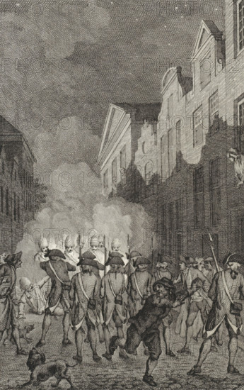 Confrontation between civilian patrol and military patrol in Arnhem, 1784, print, historical print,