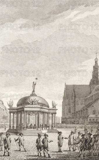 Swearing-in of the government regulations in Haarlem, 1787, print, historical print, Solemn