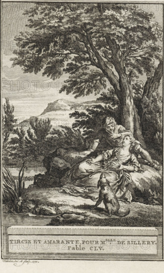Tircis et Amarante, pour M . elle de Sillery. Fable CLV, Tircis en Amarante, print, In the shade of