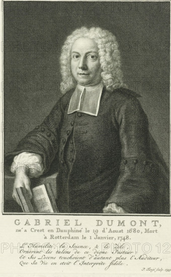 Portrait of Gabriel Dumont, print, minister of the Walloon Church in Rotterdam, with an open Bible