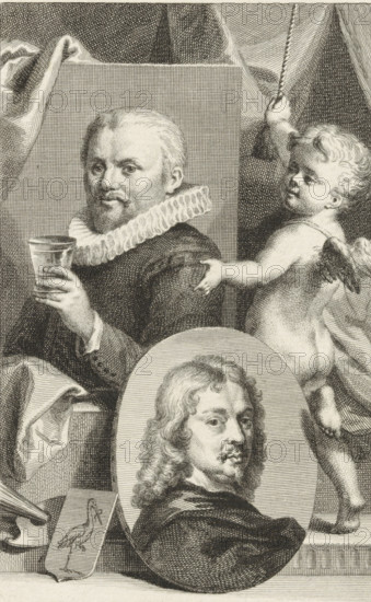 Portraits of Jan Antonisz. van Ravesteyn and Adriaen Hanneman, print, Portraits of the painters Jan