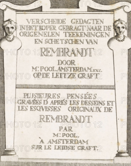 Title print for a series of prints after drawings by Rembrandt, Verscheide gedachten in het koper