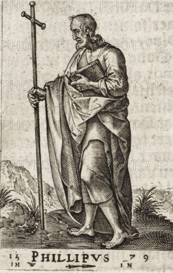 Phillipus, St. Philip, Christ and the twelve apostles, and St. Paul, print, book illustration,