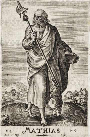 Matthias, St. Matthias, Christ and the twelve apostles, and St. Paul, print, book illustration,