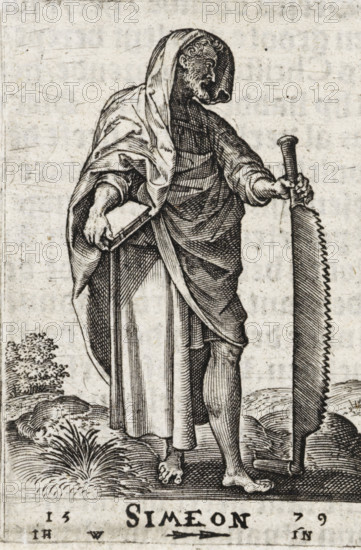 H. Simon Zelotes, Simeon, Christ and the twelve apostles, and H. Paulus, print, book illustration,