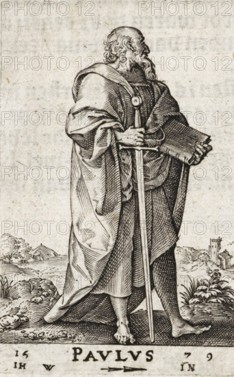 St. Paul of Tarsus, Pavlos, Christ and the twelve apostles, and St. Paul, print, book illustration,
