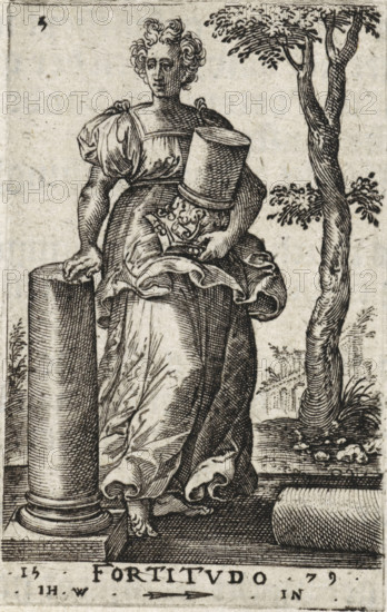 Strength, Fortification, Seven Virtues and Knowledge, print, book illustration, Series number, 5,