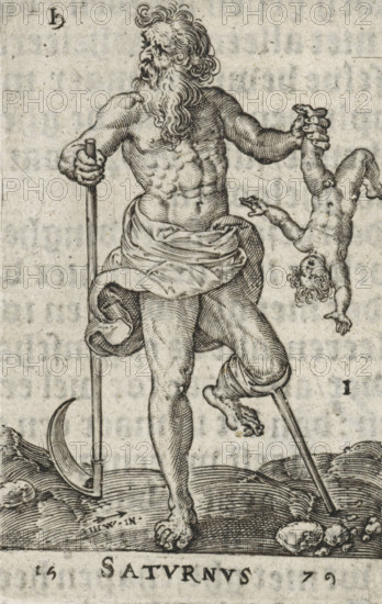 Saturn, Satvrnvs, Gods seated on the seven planets, print, book illustration, Series number, 1, 7,
