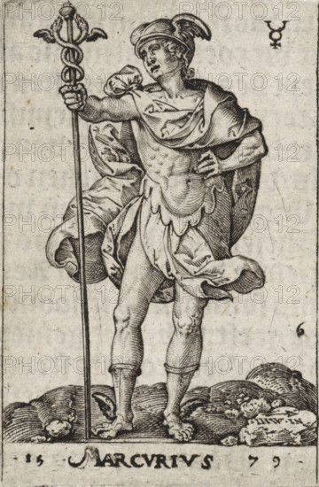 Mercvrivs, Mercury, Gods seated on the seven planets, print, book illustration, Series number, 6,