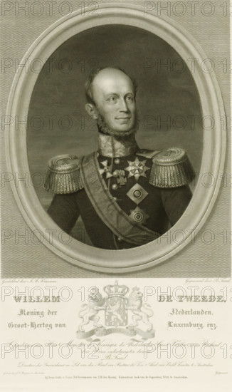 Portrait of William II, King of the Netherlands, print, check stamp: 'François Buffa & Fils',