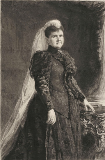 Portrait of Queen Emma, print, printmaker: Pieter de Josselin de Jong, 1890 - 1906, paper, chine