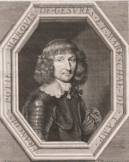 Portrait of François Potier, marquis de Gesvres, print, printmaker: Jean Morin, after painting by