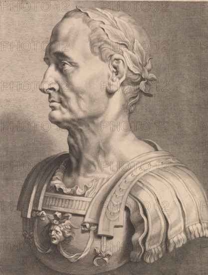 Bust of Julius Caesar, C. Caesar Dict. Perpetvo, print, album page, Bust of Julius Caesar. Loose