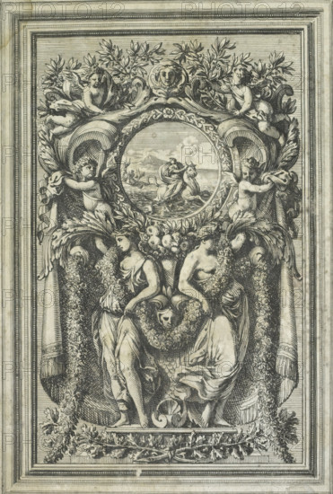 Panel with the Abduction of Europa in a medallion, Ornemens de Paneaux, print, album page,