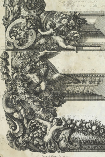 Three corners of frames, Bordures de Tableau a la Romaine, print, album page, ornamental print,
