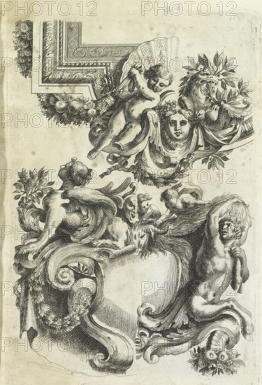 Ceiling and cartouche, Varie soffiti, print, album page, ornamental print, In the lower left corner