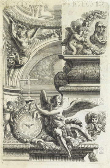 Ceiling, Varie soffiti, print, album page, ornamental print, At the bottom, the crown element of a