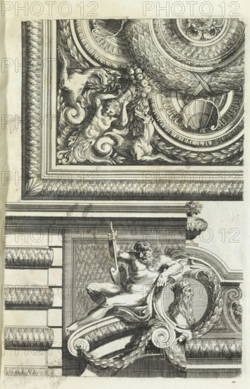 Ceiling and part of a wall, Varie soffiti, print, album page, ornamental print, At the top a