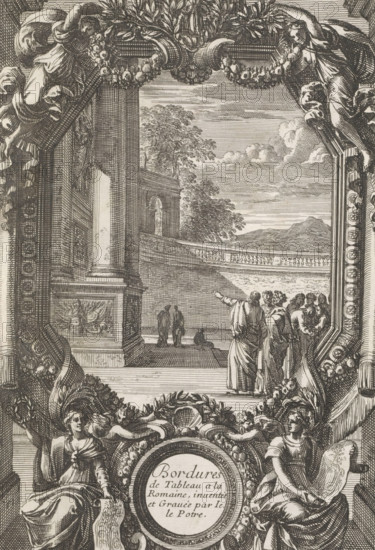 Hexagonal frame, Bordures de Tableau a la Romaine, print, album page, ornamental print, title