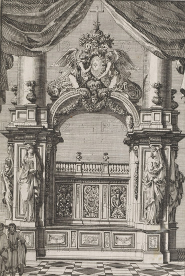 Choir stall between two columns, Choir stalls, print, album page, ornamental print, Choir stall