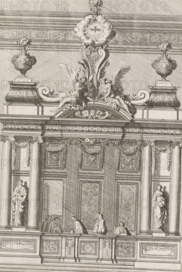 Choir pew with Ionic columns on either side, Nouuelles Inuentions pour faire les bancs des choeur,