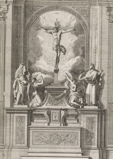 Altar with a painting of the Crucifixion, Retables d'autels à l'italienne, print, album page,