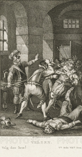 Murder of Floris V, 1296, print, historical print, Gerard van Velzen murders Count Floris V.,