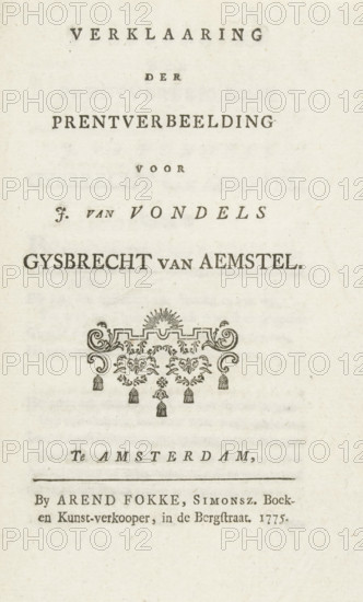 Explanatory text accompanying five scenes from the play Gijsbrecht van Aemstel and list of prints