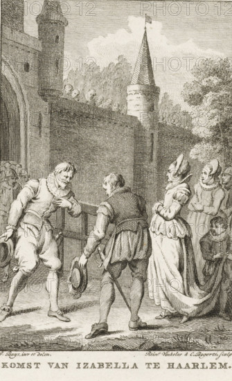 Arrival of Isabella in Haarlem, 1444, print, historical print, Arrival of Isabella of Portugal,