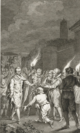 Emperor Charles V welcomed into Utrecht, 1540, print, historical print, Emperor Charles V is