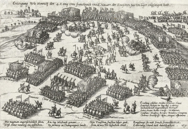 Depiction of how Henry IV, King of France and Navarre, received the German princely camp, Visit of