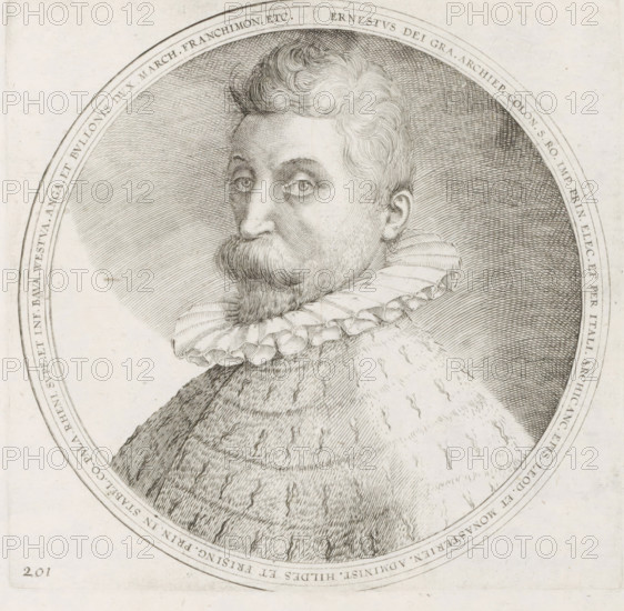 Portrait of Ernst of Bavaria, Series 9: Dutch and German Events, 1583-1587, print, album page,
