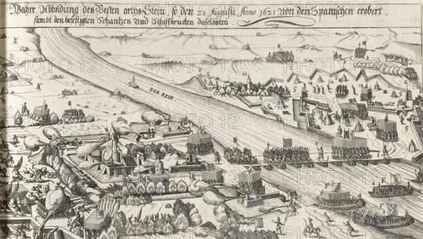 Stein am Rhein conquered by the Spaniards, 1621, True illustration of the fortified town of Stein,
