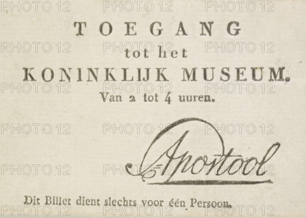 Admission ticket to the Royal Museum, 1809-1810, admission ticket, Admission ticket for one person
