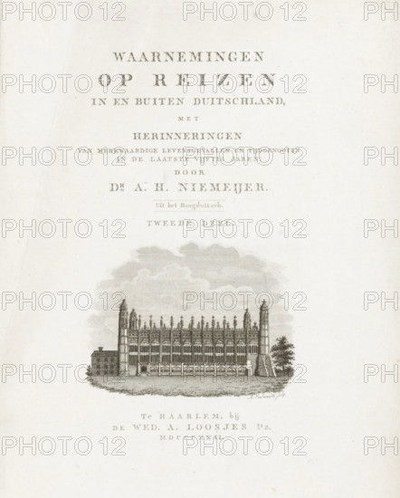 King's College Chapel, Title page for: AH Niemeyer, Observations on Travels in and outside Germany,