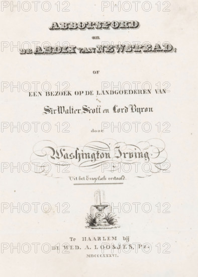 Fountain with dolphin, Title page for: Washington Irving, Abbotsford and the Abbey of Newstead,