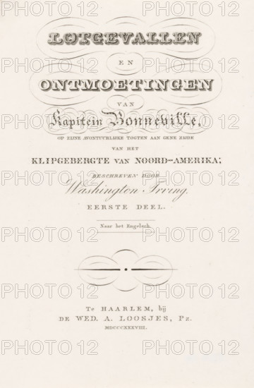 Title page for: Washington Irving, Adventures and Encounters of Captain Bonneville, 1838, print,