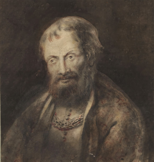 Bust of a man, with necklace, drawing, 1700 - 1800, draftsman (artist), inorganic material, paper,