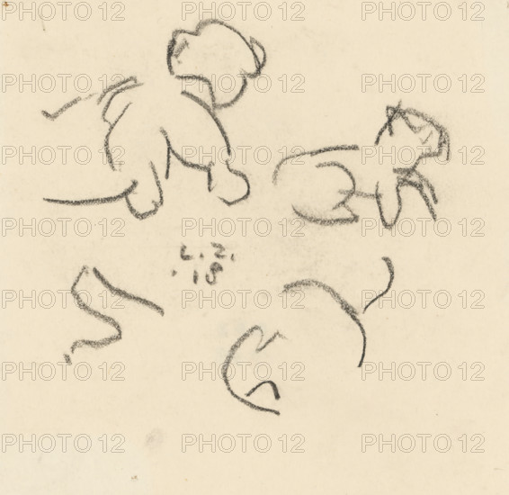 Sketches of a lion cub, drawing, draftsman (artist): Lambertus Zijl, 1918, draftsman (artist),