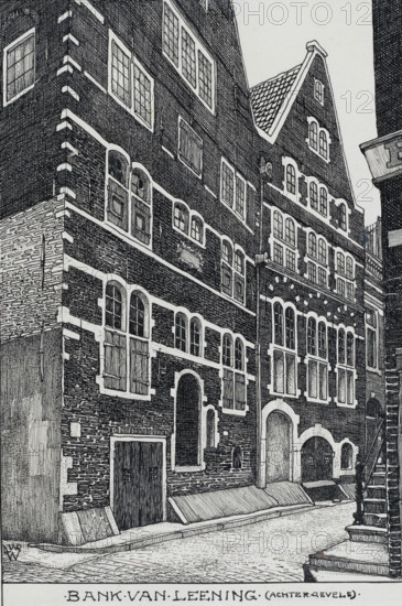 Rear facades of the Bank van Lening in Amsterdam, drawing, draftsman (artist): Willem Wenckebach,