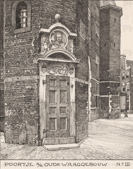 Gate at the Oude Waaggebouw, no. III, drawing, draftsman (artist): Willem Wenckebach, Amsterdam,