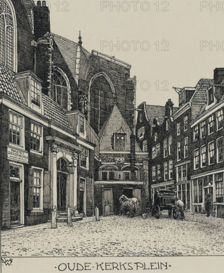 The Oude Kerks Plein in Amsterdam, drawing, draftsman (artist): Willem Wenckebach, Amsterdam, 1870
