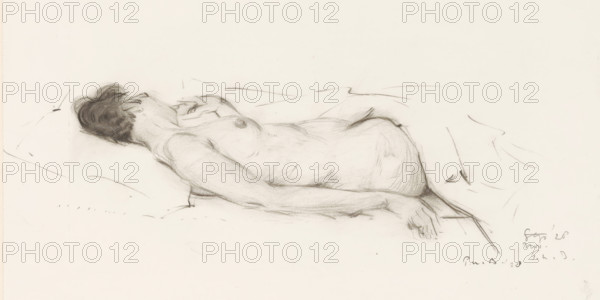 Reclining nude, drawing, draftsman (artist): Pieter Willem van Baarsel, 1928-11, draftsman