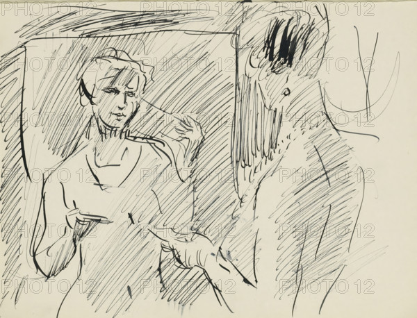 Woman standing in front of a mirror, sketchbook sheet, Sheet 4 verso and sheet 5 recto from