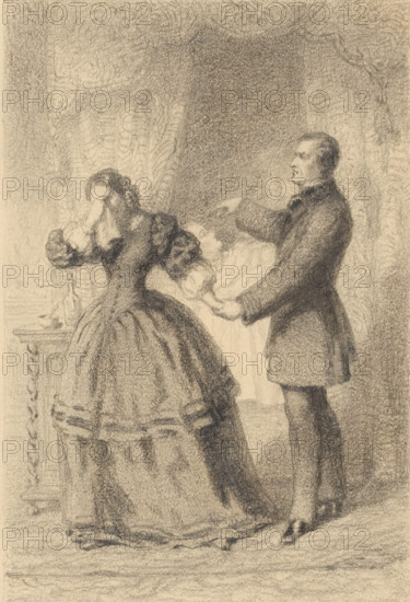 He at least was our child, Madam!, Couple at the deathbed of their child, drawing, The woman holds