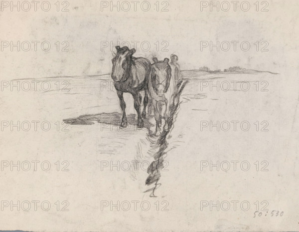 Team of horses along a ditch, drawing, draftsman (artist): Pieter de Josselin de Jong, 1871 - 1906,