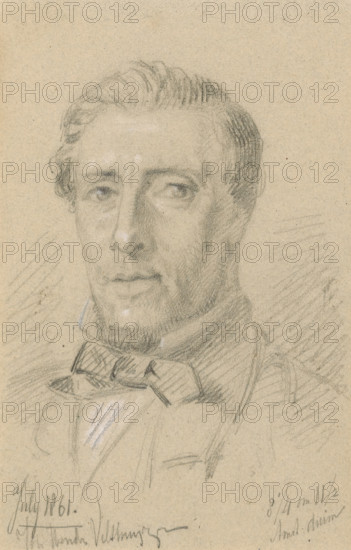 Portrait of a man with a bow tie, drawing, date: 'July 1861', draftsman (artist): Johannes Hendrik